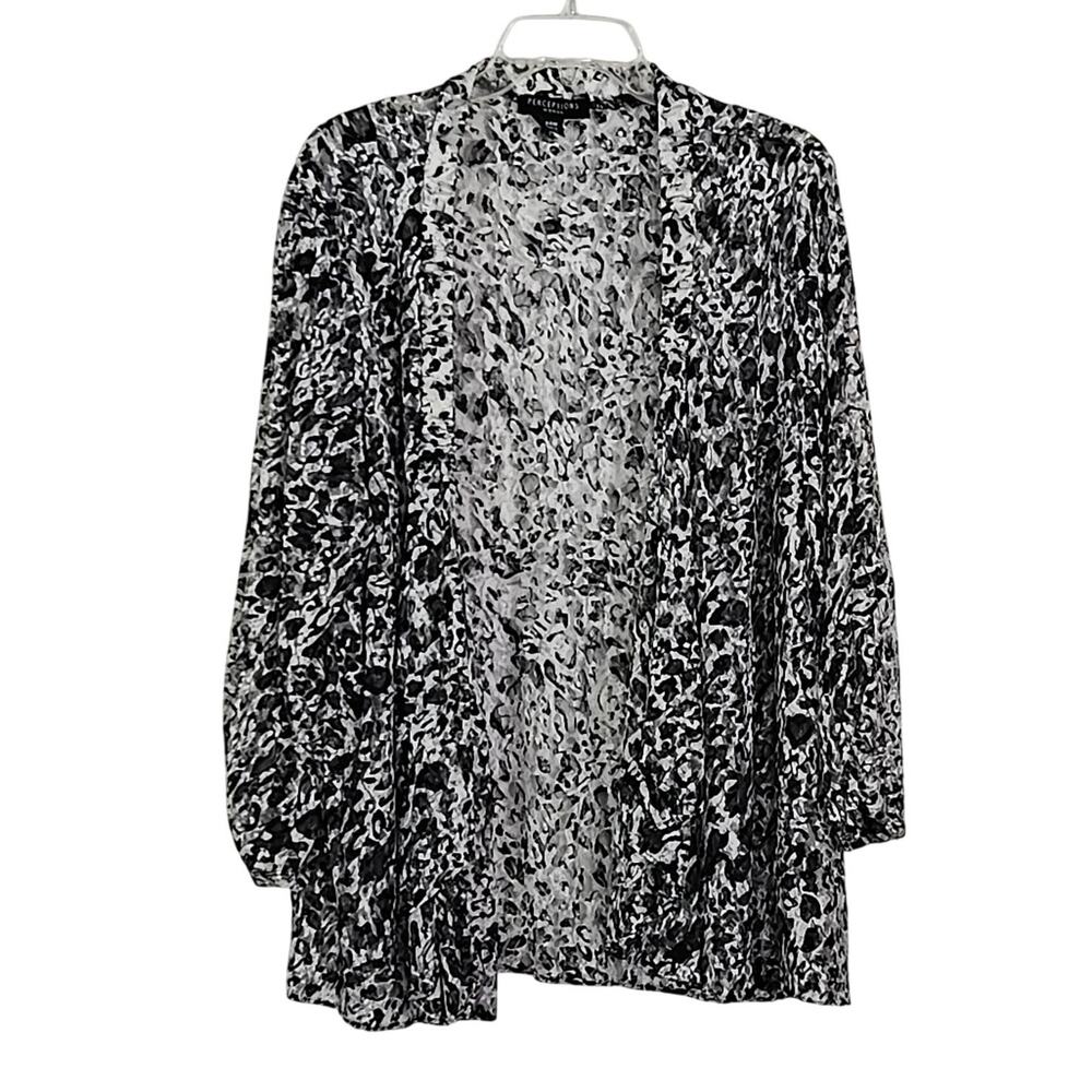 Perceptions Woman Lace Topper Open Front Cardigan Waterfall Sz 24W Black White